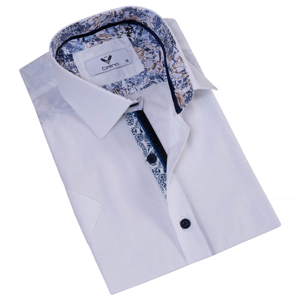 Pink Paisley Mens Short Sleeve Button up Shirts - Tailored Slim Fit