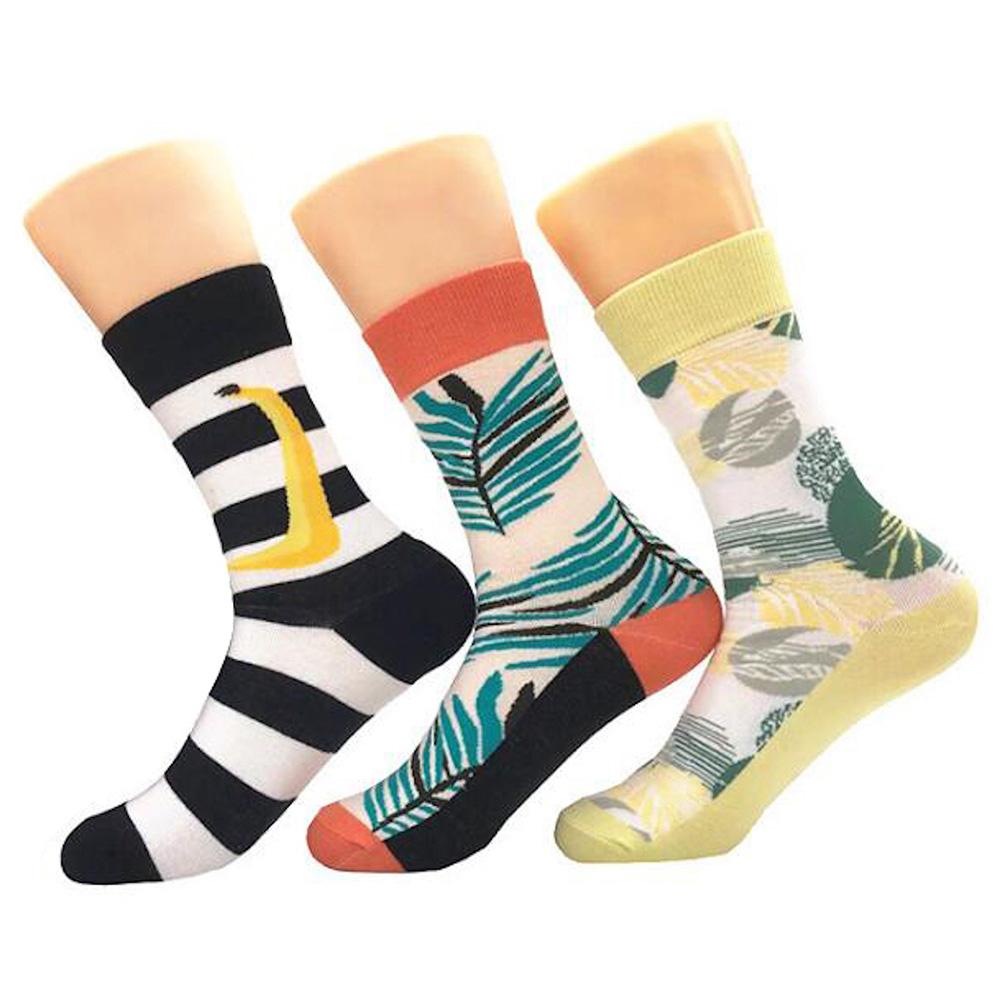 AESO-S026_8a31de66-db39-4311-93a1-573184c483ba Men's Stripe Leaf Printed Colorful Sock Assorted Bundle 3pk - Amedeo Exclusive