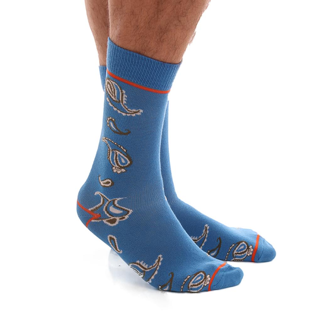 AESO027_1_354751a9-3f5d-41bb-a333-b06ed39842a1 Soft Cotton Blue Paisley Mens Dress Socks - Premium Cotton formal socks with Soft Elastic - 3 Pack - Amedeo Exclusive