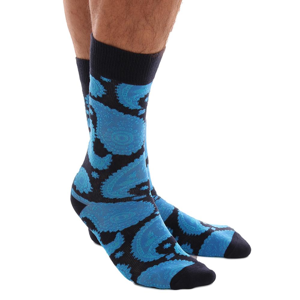 AESO028_1_61532c05-5d7d-434f-9c6c-406e02ab7768 Blue Paisley Mens Colorful Crew Socks - Premium Cotton Fun socks with Soft Elastic - 3 Pack Bundle - Amedeo Exclusive