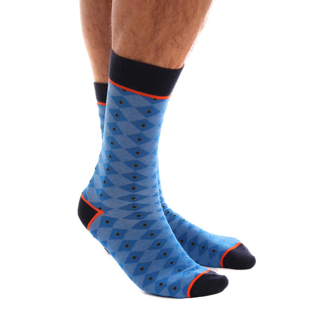 AESO031_1_9c3e8721-ecbe-4255-9729-81ee7c8b3186 Blue Black Dots Mens Colorful Crew Socks - Premium Cotton Fun socks with Soft Elastic - 3 Pack - Amedeo Exclusive