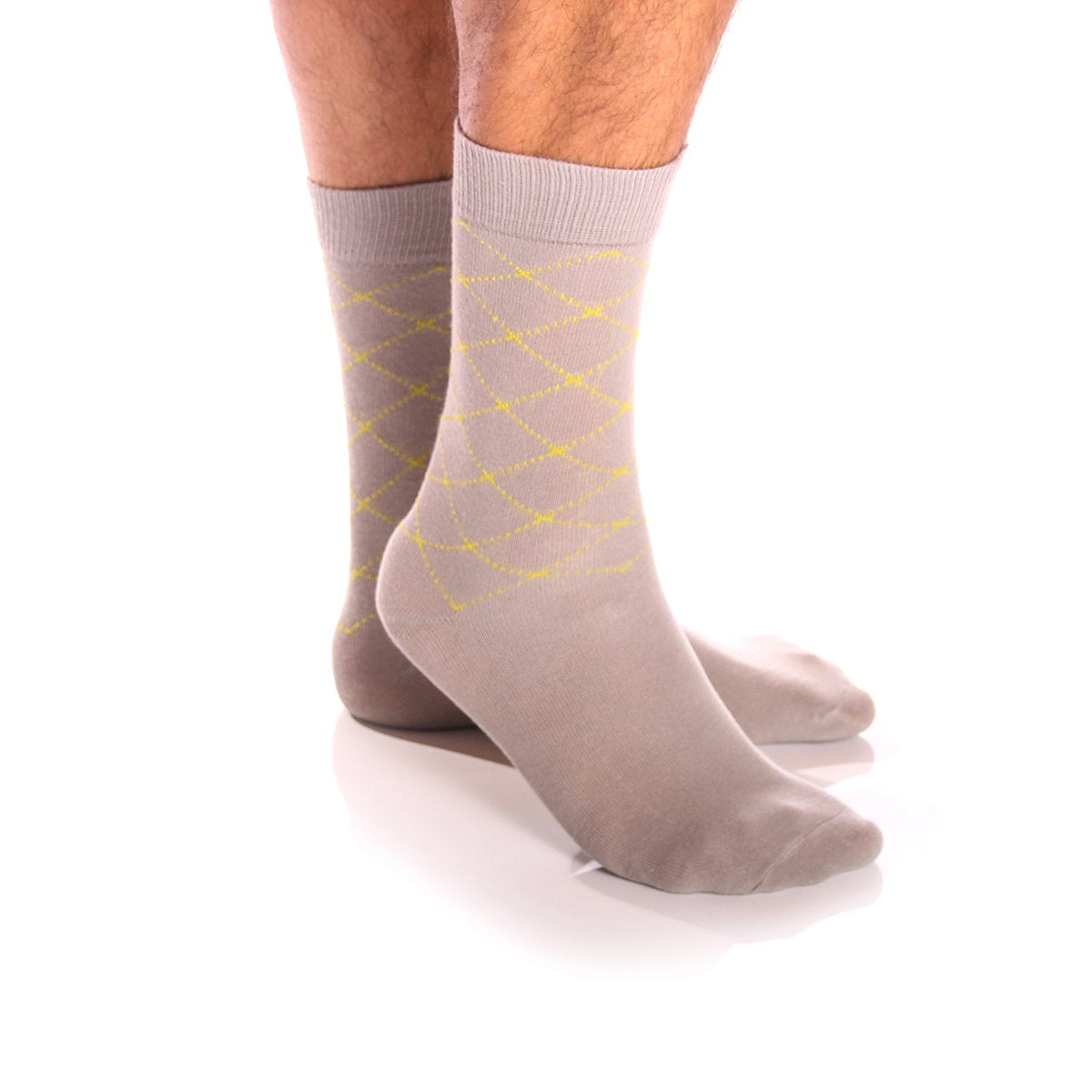 AESO23_1 Men's Colorful Grey with Green Crosses Socks - Amedeo Exclusive