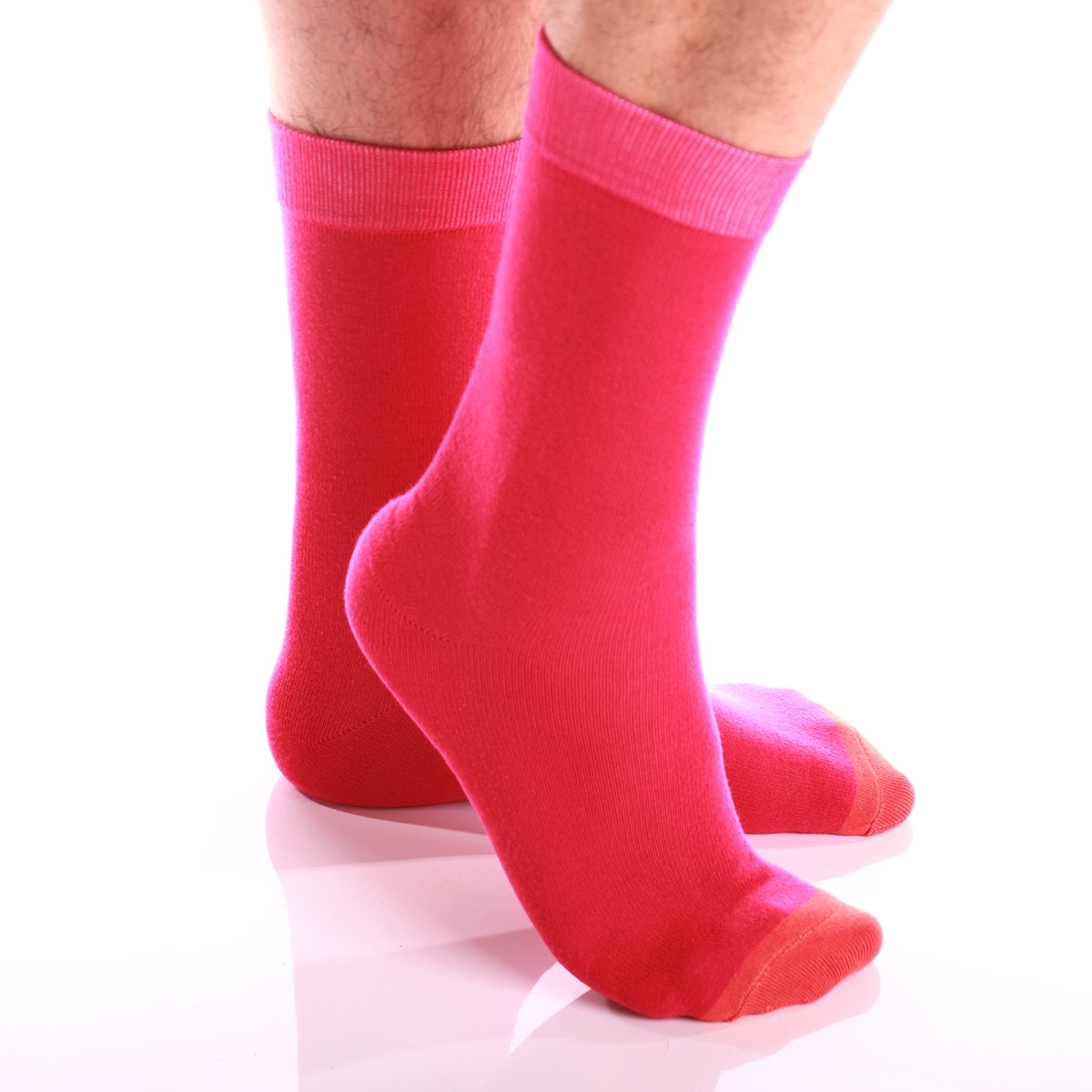 AESO6_1 Men's Colorful Solid Pink with Orange Socks - Amedeo Exclusive