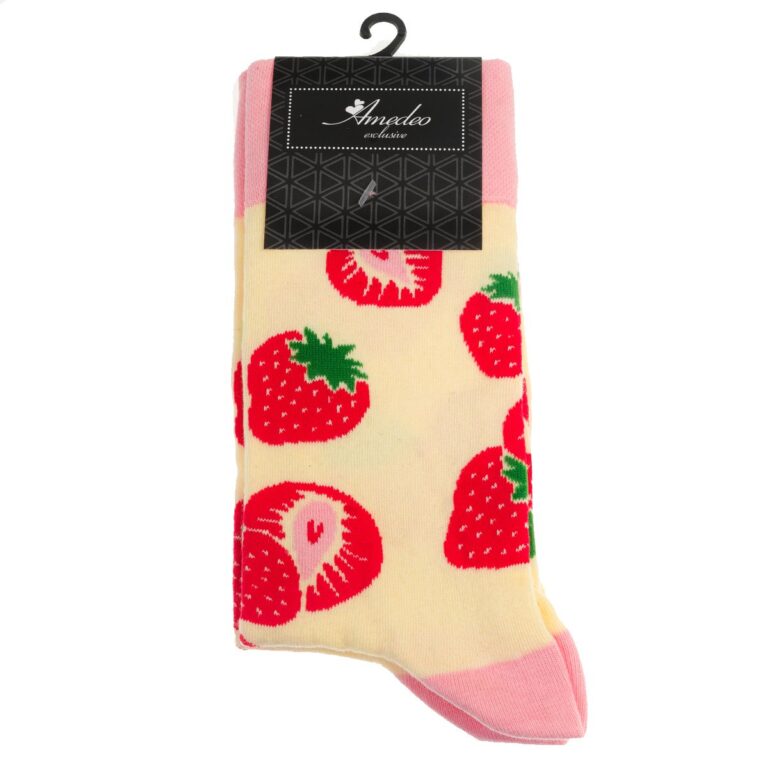 Pink Fruit Printed -European Made - Egyptian Cotton Socks - Premium Cotton Fun socks with Soft Elastic - Celino Corp.