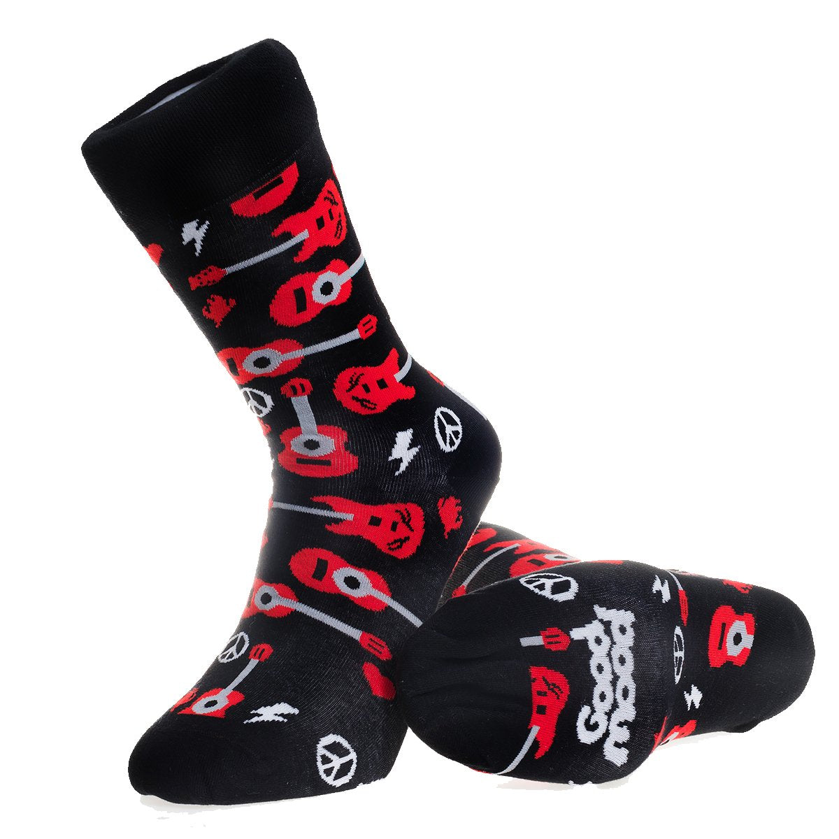 CA0196_1 Black Printed Guitar -European Made - Egyptian Cotton Socks - Premium Cotton Fun socks with Soft Elastic - Image 1