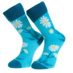 Blue and White Flower Printed -European Made - Egyptian Cotton Socks - Premium Cotton Fun socks with Soft Elastic - Image 2
