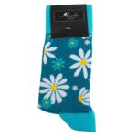 Blue With White Flowers-European Made - Egyptian Cotton Socks - Premium Cotton Fun socks with Soft Elastic - Image 3