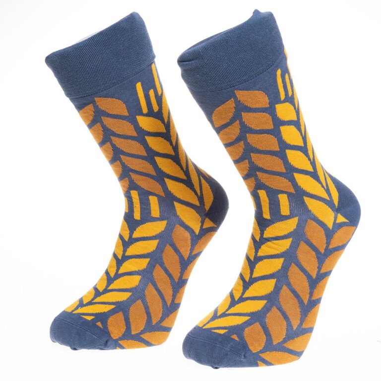 Yellow Leafs Printed-European Made - Egyptian Cotton Socks - Premium Cotton Fun socks with Soft Elastic - Celino Corp.