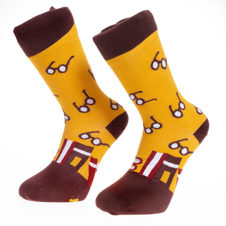 Yellow With White Glasses Printed-European Made - Egyptian Cotton Socks - Premium Cotton Fun socks with Soft Elastic - Celino Corp.
