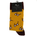 Yellow With White Glasses Printed-European Made - Egyptian Cotton Socks - Premium Cotton Fun socks with Soft Elastic - Celino Corp.