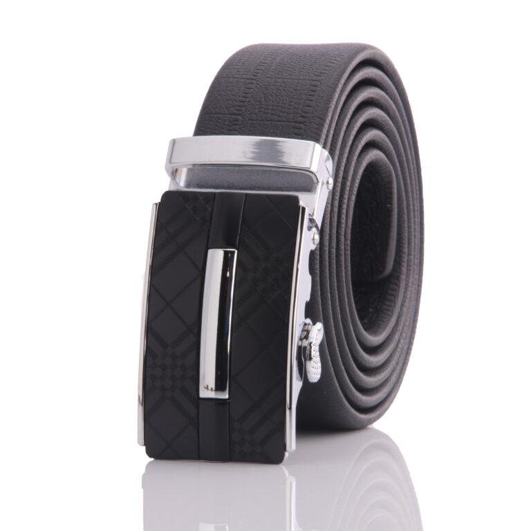 Black Check With Silver Adjustable Ratchet Slide Buckle Belt for Men - Genuine Leather Automatic - Celino Corp.