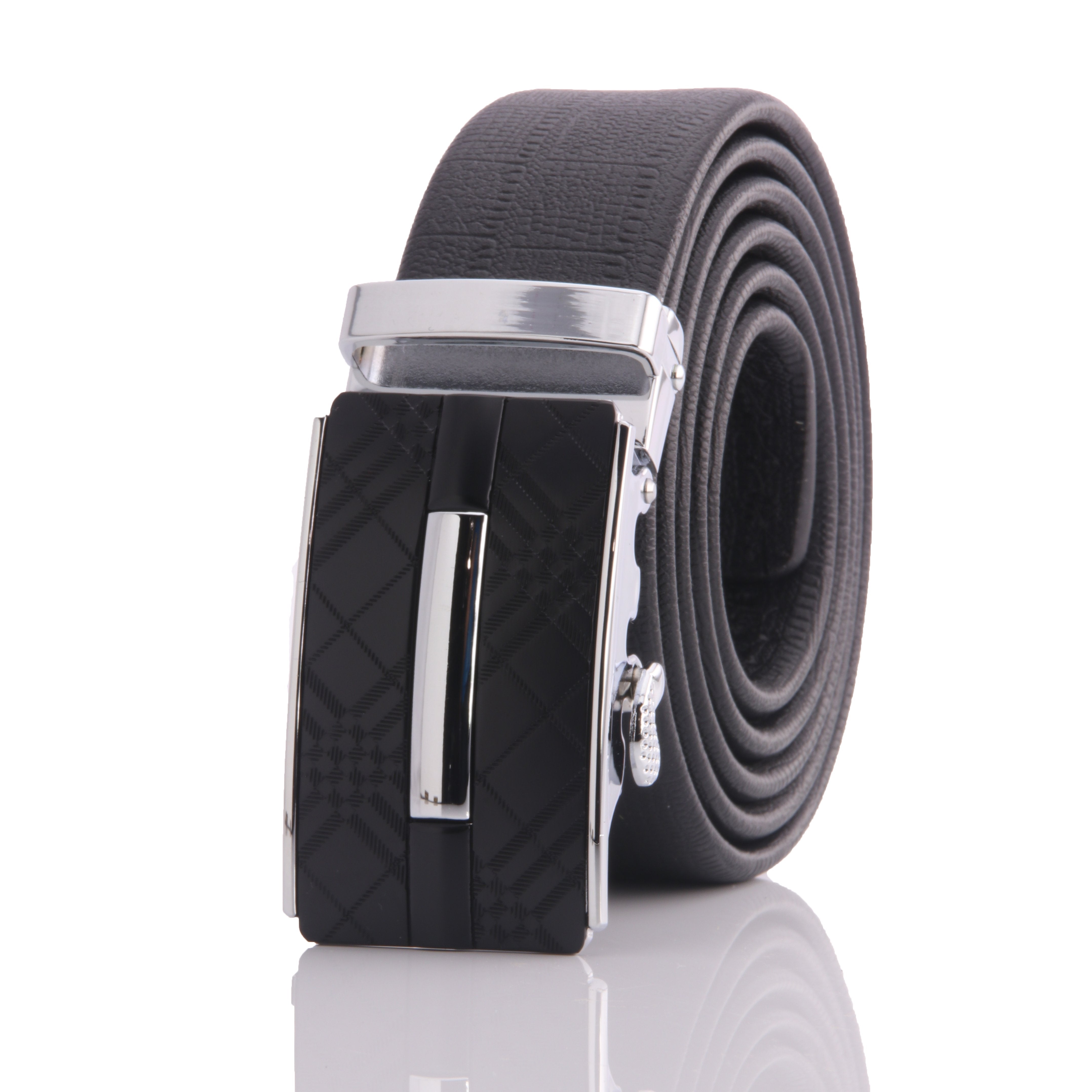 CEB034_74175e5b-a0c6-4459-be69-37ed0601164f Black With Silver Adjustable Ratchet Slide Buckle Belt for Men - Genuine Leather Automatic Belt with - Celino Corp.