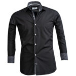 Black Solid Mens Slim Fit Designer Dress Shirt - tailored Cotton Shirts for Work and Casual Wear - Celino Corp.