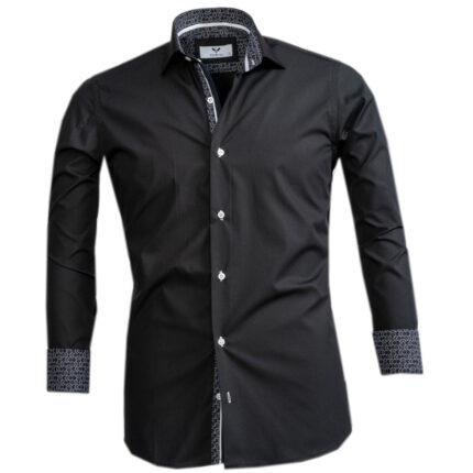 Black Solid Mens Slim Fit Designer Dress Shirt - tailored Cotton Shirts for Work and Casual Wear - Celino Corp.