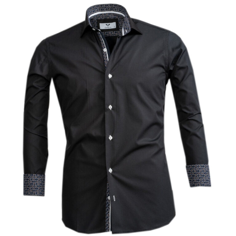 Black Solid Mens Slim Fit Designer Dress Shirt - tailored Cotton Shirts for Work and Casual Wear - Celino Corp.
