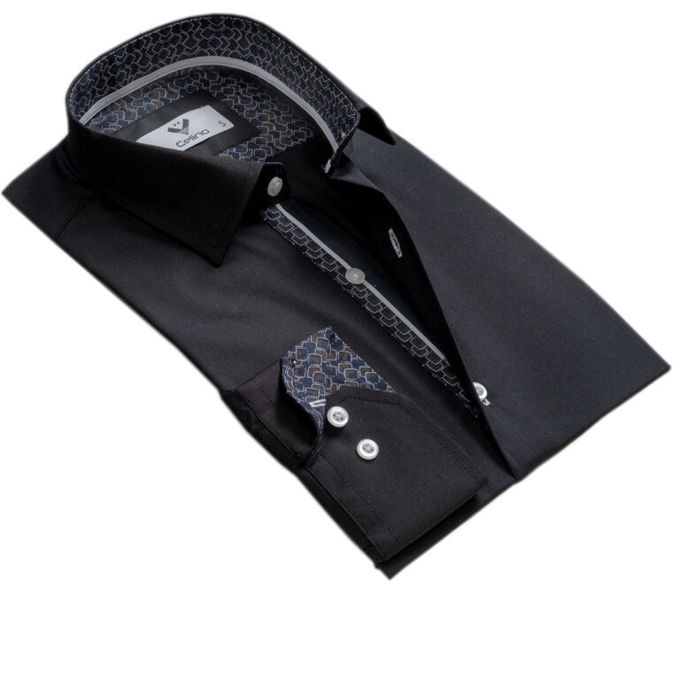 Black Solid Mens Slim Fit Designer Dress Shirt - tailored Cotton Shirts for Work and Casual Wear - Celino Corp.
