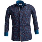 Blue Red Floral Mens Slim Fit Designer Dress Shirt - tailored Cotton Shirts for Work and Casual Wear - Image 2