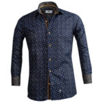 Blue Gold Paisley Mens Slim Fit Designer Dress Shirt - tailored Cotton Shirts for Work and Casual