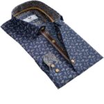 Blue Gold Paisley Mens Slim Fit Designer Dress Shirt - tailored Cotton Shirts for Work and Casual - Image 2