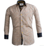Beige Floral Mens Slim Fit Designer Dress Shirt - tailored Cotton Shirts for Work and Casual Wear - Image 2