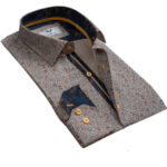 Beige Floral Mens Slim Fit Designer Dress Shirt - tailored Cotton Shirts for Work and Casual Wear