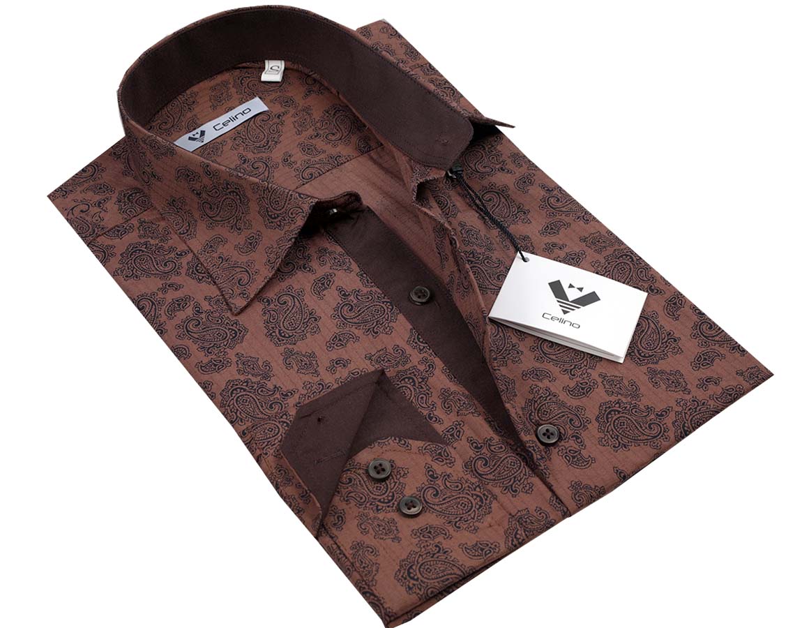 CEBD087_b922176b-3a7f-4743-b529-22337a0b1be8 Chocolate Brown Mens Slim Fit Designer Dress Shirt - tailored Cotton Shirts for Work and Casual Wear - Image 1