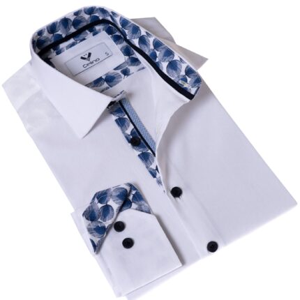White with Blue inside Slim Fit Designer Dress Shirt - tailored Cotton Shirts for Work