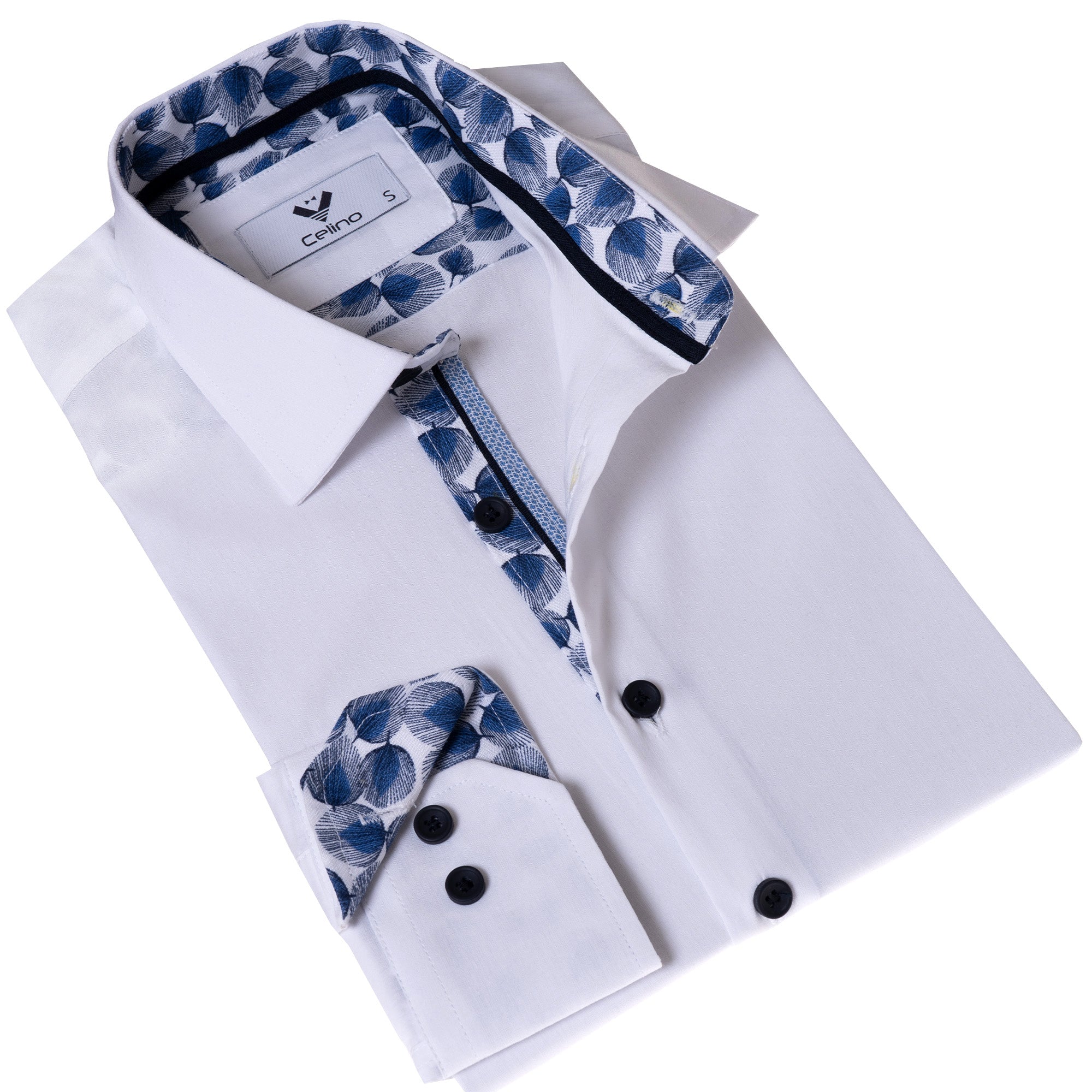 CEBD7206 White with Blue inside Slim Fit Designer Dress Shirt - tailored Cotton Shirts for Work - Image 1