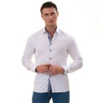 White with Blue inside Slim Fit Designer Dress Shirt - tailored Cotton Shirts for Work - Image 2