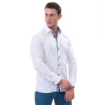 White with Blue inside Slim Fit Designer Dress Shirt - tailored Cotton Shirts for Work - Image 3