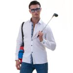 White with Blue inside Slim Fit Designer Dress Shirt - tailored Cotton Shirts for Work - Image 4