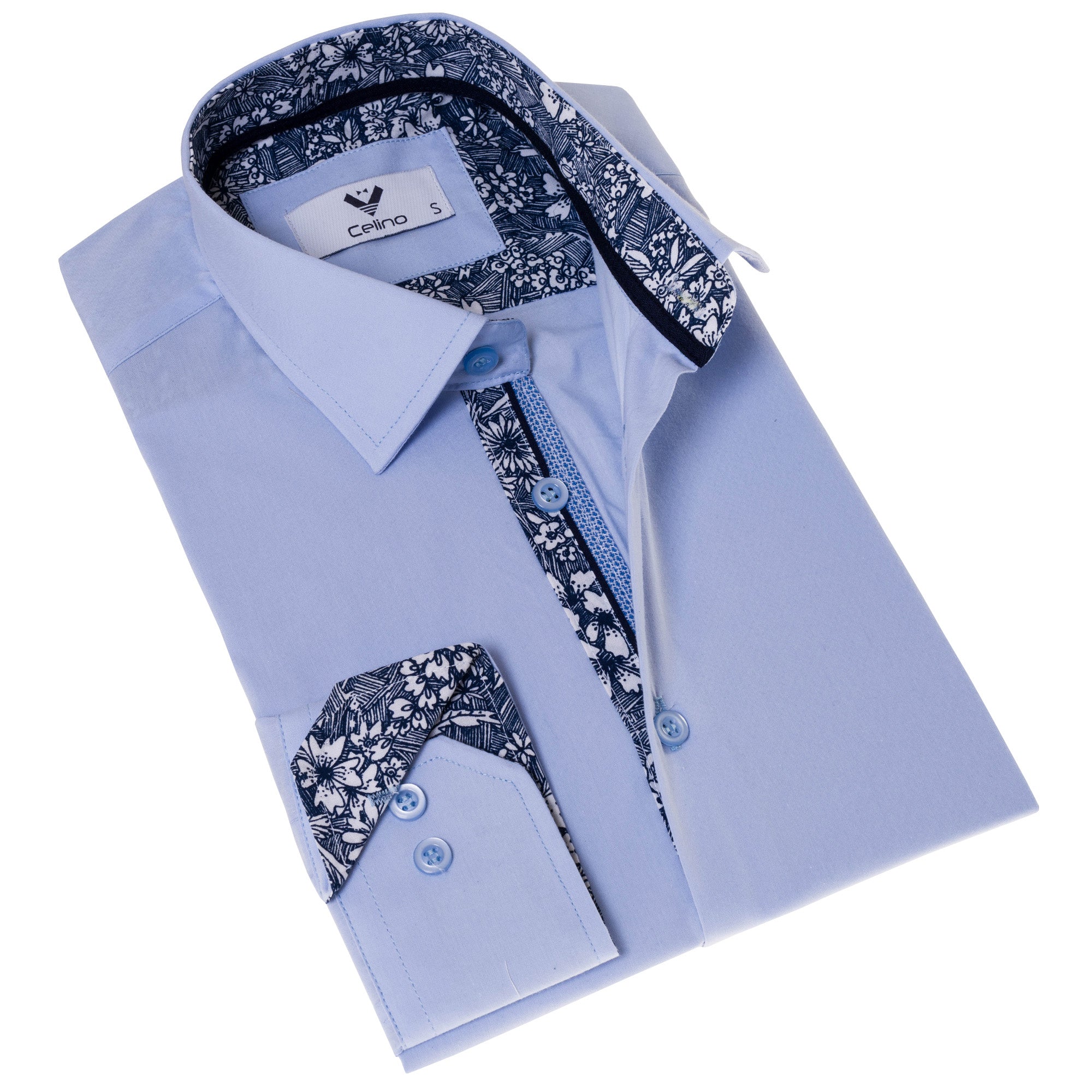 CEBD7207 Blue with inside Slim Fit Designer Dress Shirt - tailored Cotton Shirts for Work - Image 1