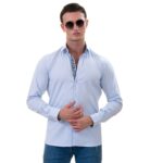Blue with inside Slim Fit Designer Dress Shirt - tailored Cotton Shirts for Work - Image 2