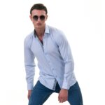 Blue with inside Slim Fit Designer Dress Shirt - tailored Cotton Shirts for Work - Image 4