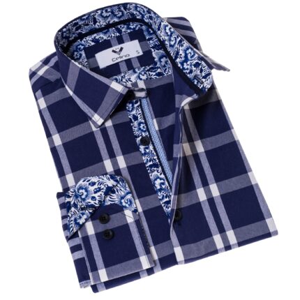 Blue White Checkered inside different Slim Fit Designer Dress Shirt - tailored Cotton Shirts for Work - Celino Corp.