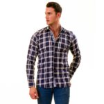 Blue White Checkered inside different Slim Fit Designer Dress Shirt - tailored Cotton Shirts for Work - Celino Corp.