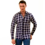 Blue White Checkered inside different Slim Fit Designer Dress Shirt - tailored Cotton Shirts for Work - Celino Corp.