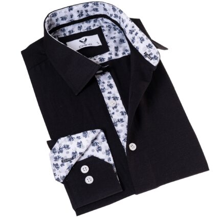 Black inside Floral Slim Fit Designer Dress Shirt - tailored Cotton Shirts for Work