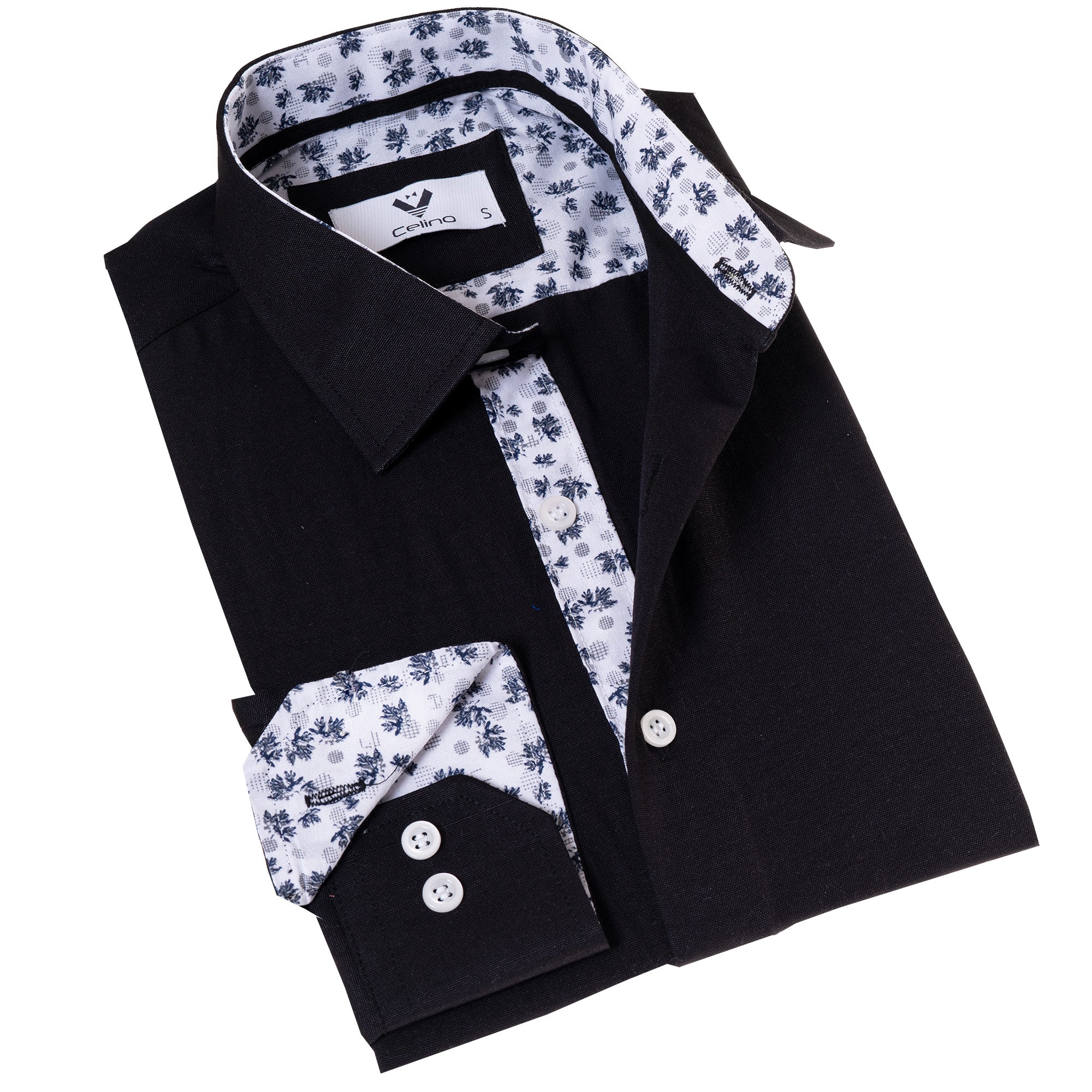 CEBD7209 Black inside Floral Slim Fit Designer Dress Shirt - tailored Cotton Shirts for Work - Image 1