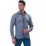 Gray with Navy interior Slim Fit Designer Dress Shirt - tailored Cotton Shirts for Work - Image 3