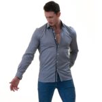 Gray with Navy interior Slim Fit Designer Dress Shirt - tailored Cotton Shirts for Work - Image 4