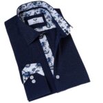 Navy with Blue White Paisley inside Slim Fit Designer Dress Shirt - tailored Cotton Shirts for Work