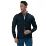 Navy with Blue White Paisley inside Slim Fit Designer Dress Shirt - tailored Cotton Shirts for Work - Image 2