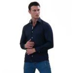 Navy with Blue White Paisley inside Slim Fit Designer Dress Shirt - tailored Cotton Shirts for Work - Image 3