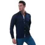 Navy with Blue White Paisley inside Slim Fit Designer Dress Shirt - tailored Cotton Shirts for Work - Image 4