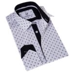 Black Printed White Slim Fit Designer Dress Shirt - tailored Cotton Shirts for Work - Celino Corp.