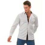 Black Printed White Slim Fit Designer Dress Shirt - tailored Cotton Shirts for Work - Celino Corp.
