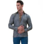 Gray Oxford with Golden Inside Slim Fit Designer Dress Shirt - tailored Cotton Shirts for Work - Image 2
