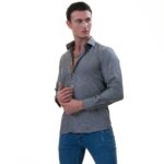 Gray Oxford with Golden Inside Slim Fit Designer Dress Shirt - tailored Cotton Shirts for Work - Image 3