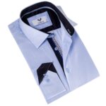 Light Blue with Printed inside Slim Fit Designer Dress Shirt - tailored Cotton Shirts for Work